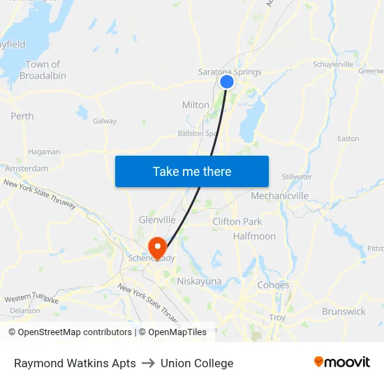 Raymond Watkins Apts to Union College map