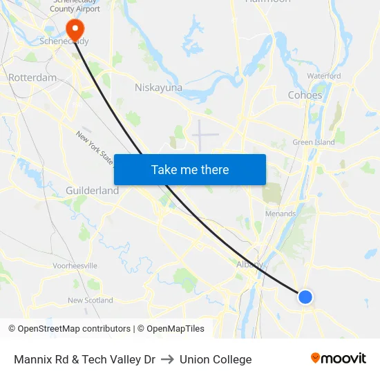 Mannix Rd & Tech Valley Dr to Union College map