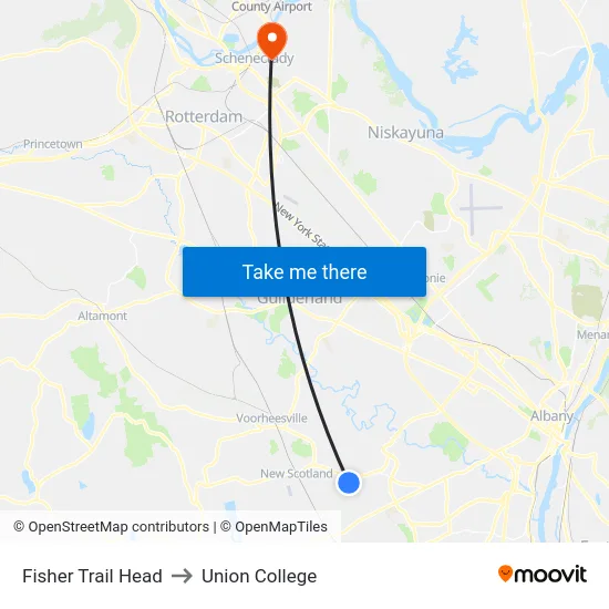 Fisher Trail Head to Union College map