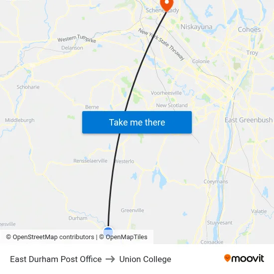 East Durham Post Office to Union College map