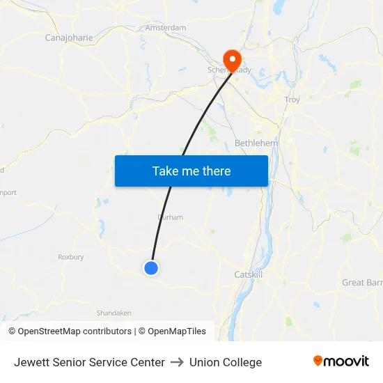 Jewett Senior Service Center to Union College map