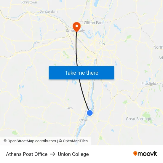 Athens Post Office to Union College map
