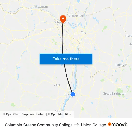 Columbia-Greene Community College to Union College map