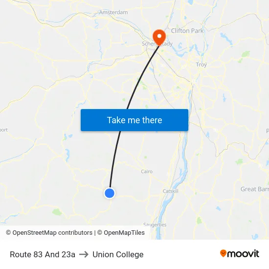 Route 83 And 23a to Union College map