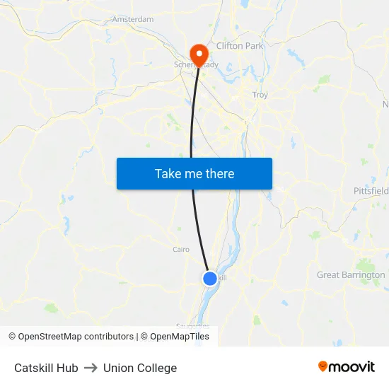 Catskill Hub to Union College map