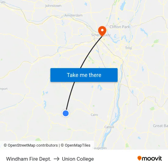 Windham Fire Dept. to Union College map