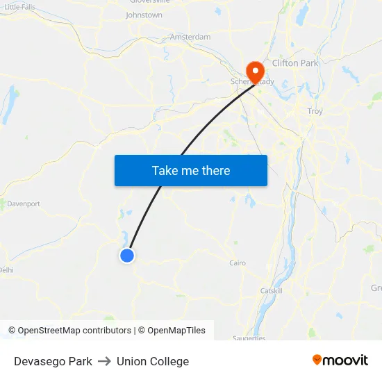 Devasego Park to Union College map