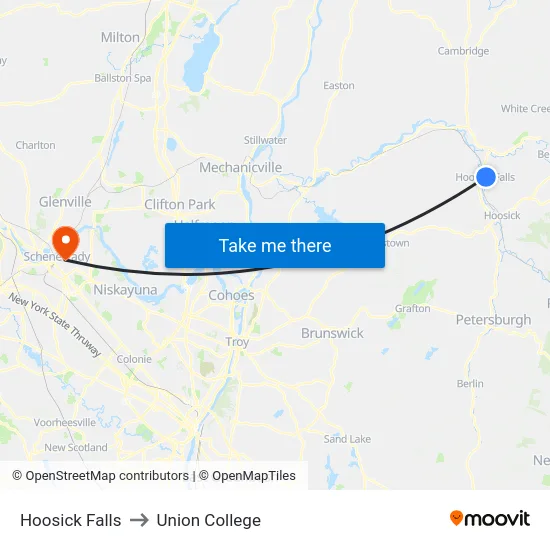 Hoosick Falls to Union College map