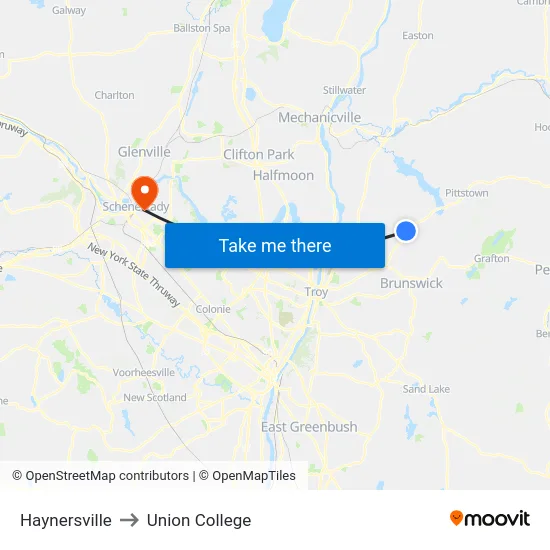 Haynersville to Union College map