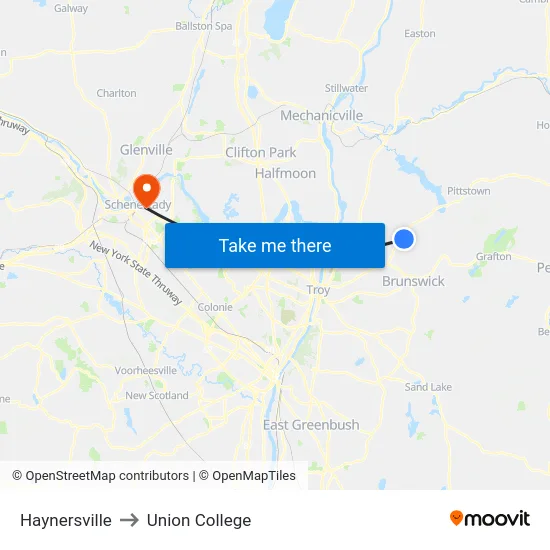 Haynersville to Union College map