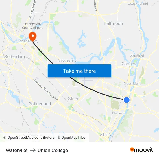 Watervliet to Union College map