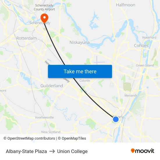 Albany-State Plaza to Union College map