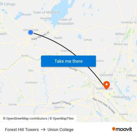 Forest Hill Towers to Union College map