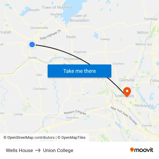 Wells House to Union College map