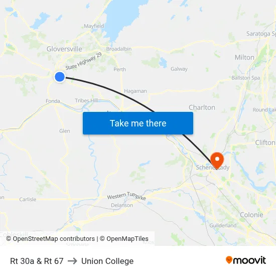Rt 30a & Rt 67 to Union College map