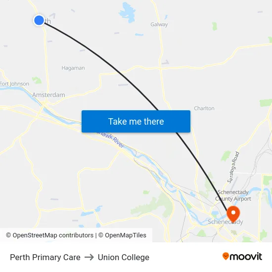 Perth Primary Care to Union College map