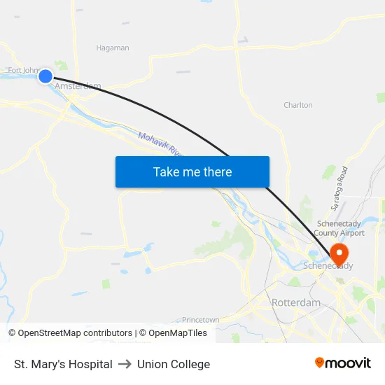 St. Mary's Hospital to Union College map