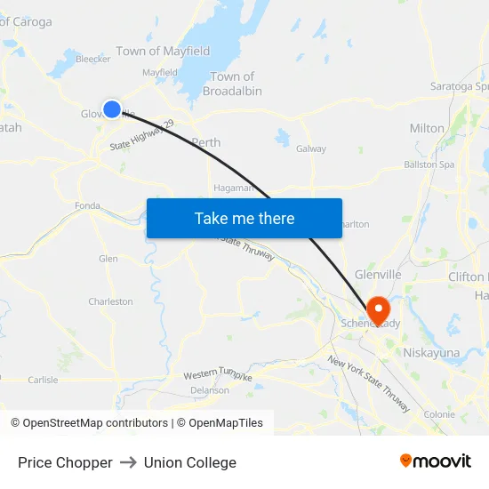 Price Chopper to Union College map