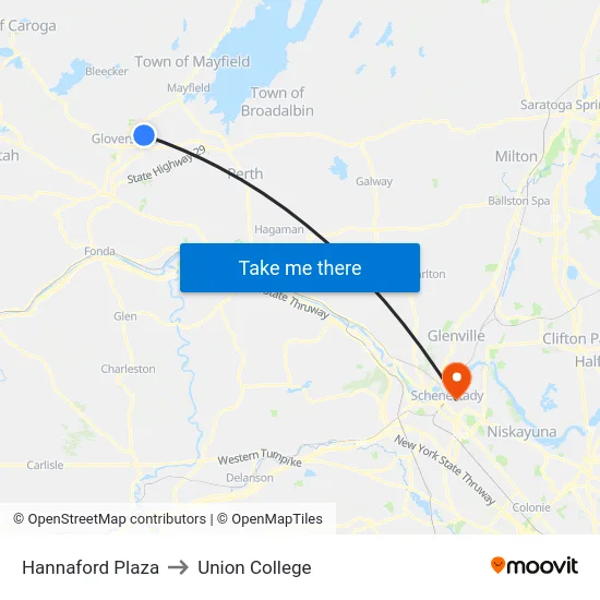 Hannaford Plaza to Union College map