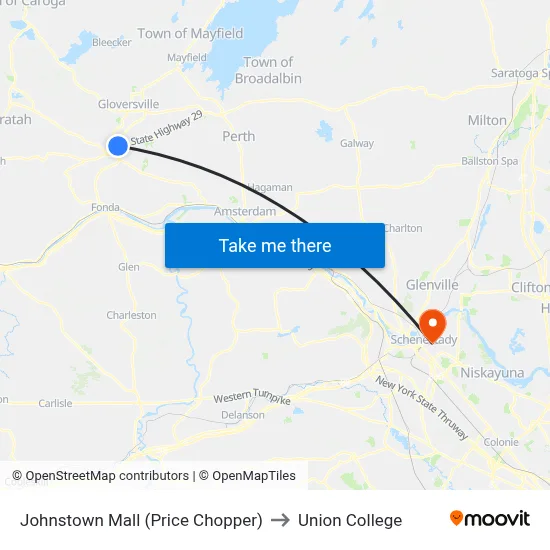 Johnstown Mall (Price Chopper) to Union College map