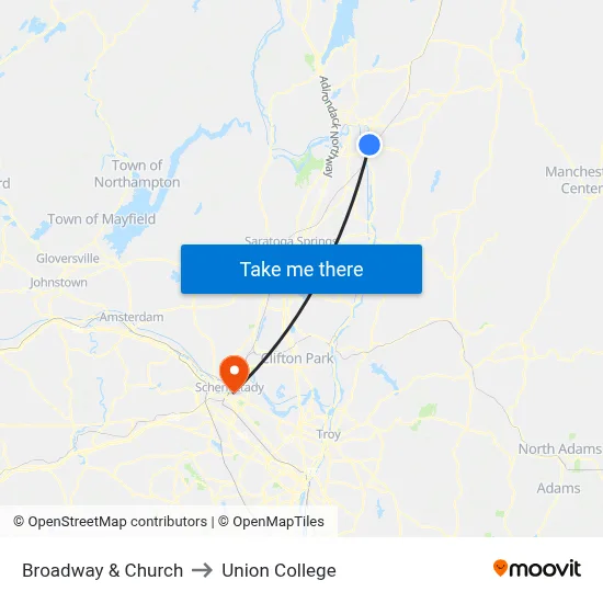 Broadway & Church to Union College map