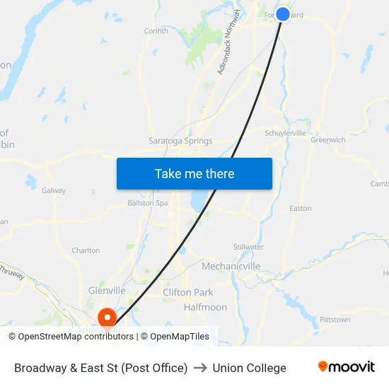 Broadway & East St (Post Office) to Union College map