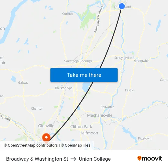 Broadway & Washington St to Union College map