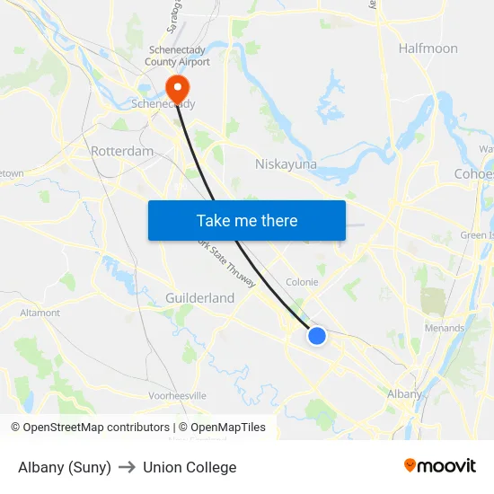 Albany (Suny) to Union College map