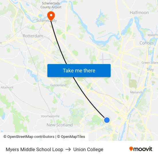 Myers Middle School Loop to Union College map