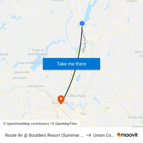 Route 9n @ Boulders Resort (Summer Trolley Only) to Union College map