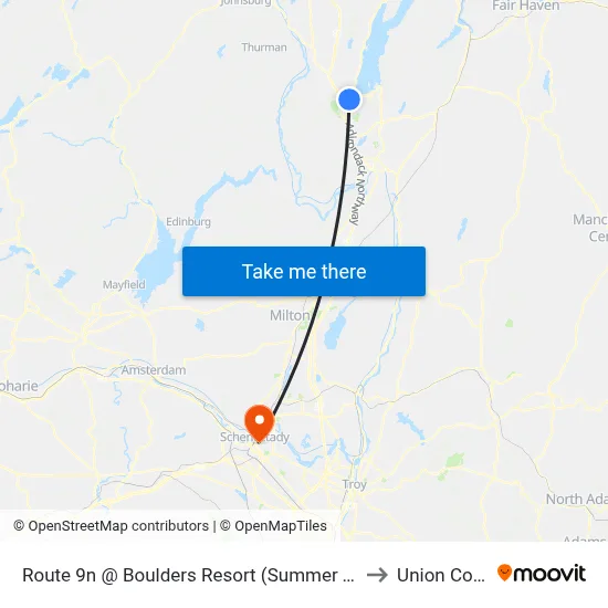 Route 9n @ Boulders Resort (Summer Trolley Only) to Union College map