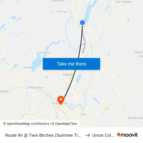 Route 9n @ Twin Birches (Summer Trolley Only) to Union College map