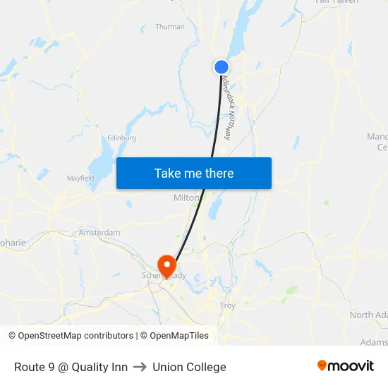 Route 9 @ Quality Inn to Union College map