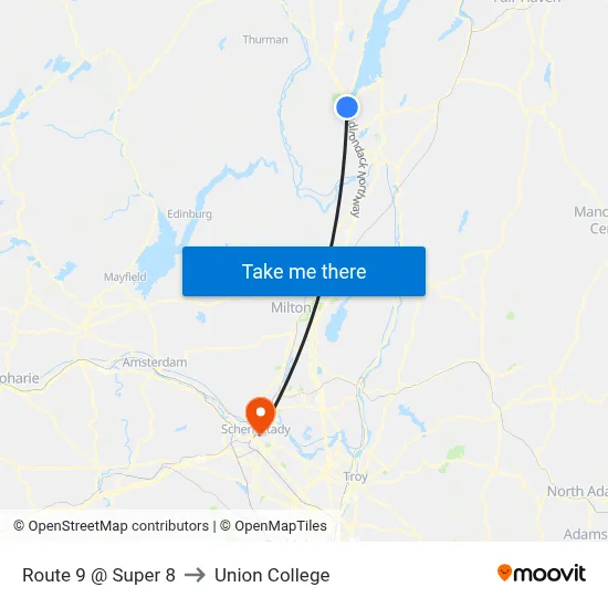 Route 9 @ Super 8 to Union College map