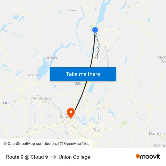 Route 9 @ Cloud 9 to Union College map