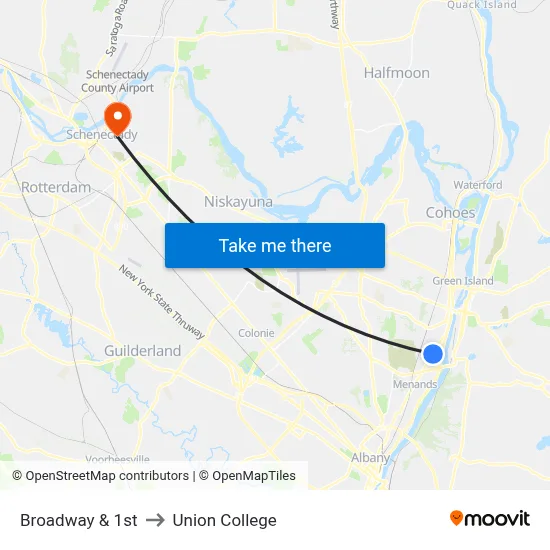 Broadway & 1st to Union College map