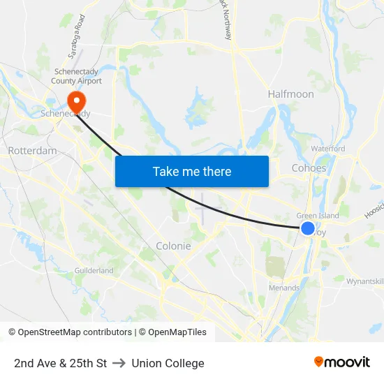 2nd Ave & 25th St to Union College map