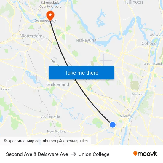 Second Ave & Delaware Ave to Union College map