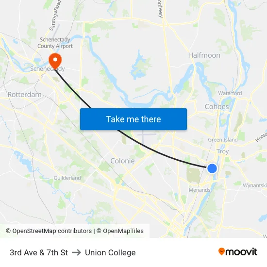 3rd Ave & 7th St to Union College map