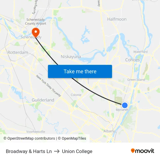 Broadway & Harts Ln to Union College map