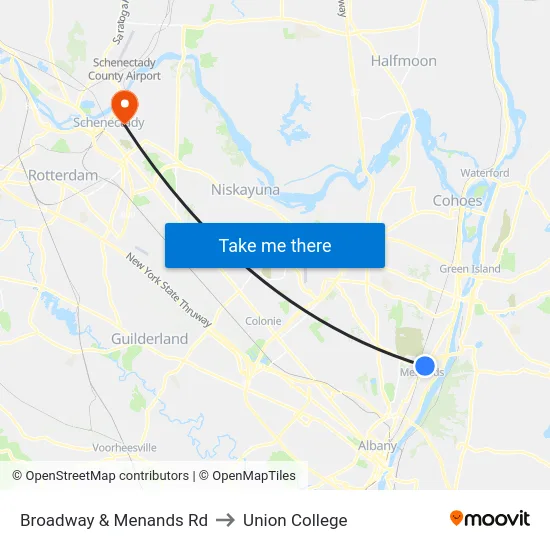 Broadway & Menands Rd to Union College map