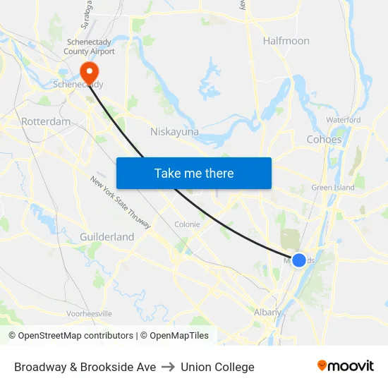 Broadway & Brookside Ave to Union College map