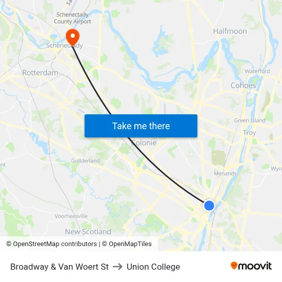 Broadway & Van Woert St to Union College map