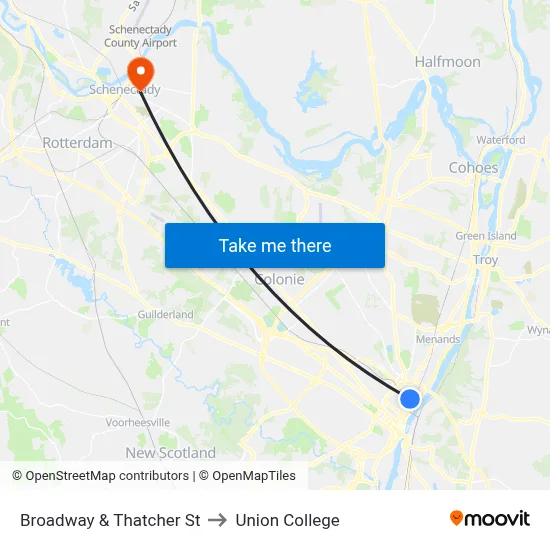 Broadway & Thatcher St to Union College map