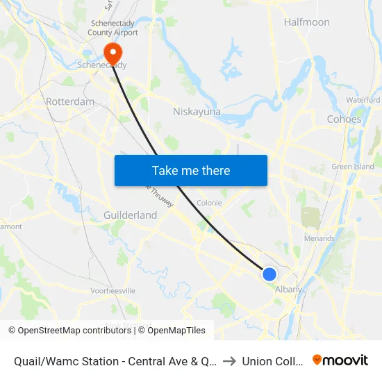 Quail/Wamc Station - Central Ave & Quail St to Union College map