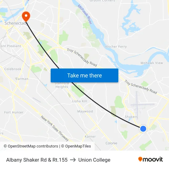 Albany Shaker Rd & Rt.155 to Union College map