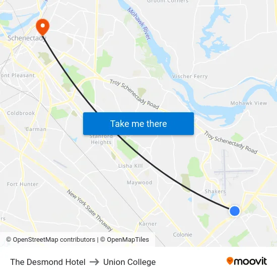 The Desmond Hotel to Union College map