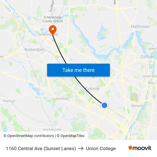1160 Central Ave (Sunset Lanes) to Union College map