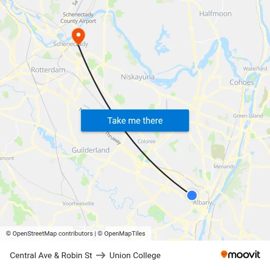 Central Ave & Robin St to Union College map