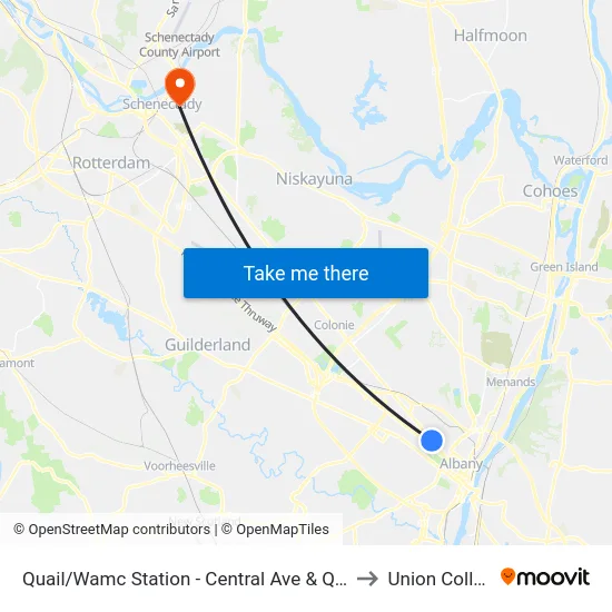 Quail/Wamc Station - Central Ave & Quail St to Union College map
